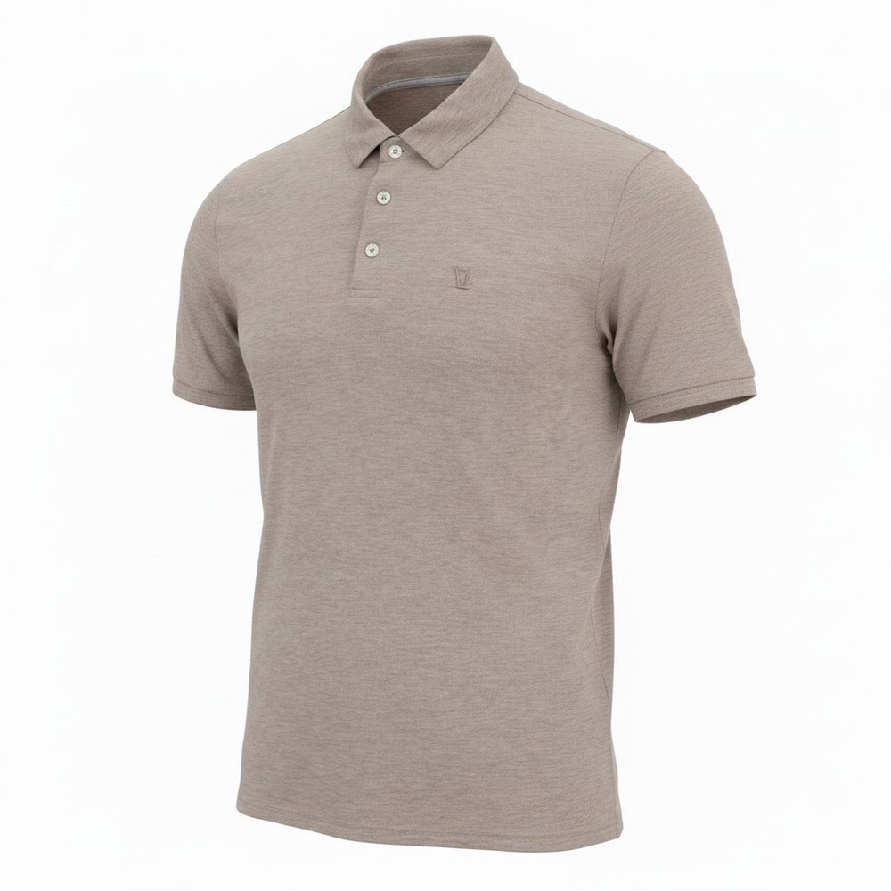 Vuori Knit Twill Polo Shirt Mens Medium Tan Heather Solid Jersey Casual Golf